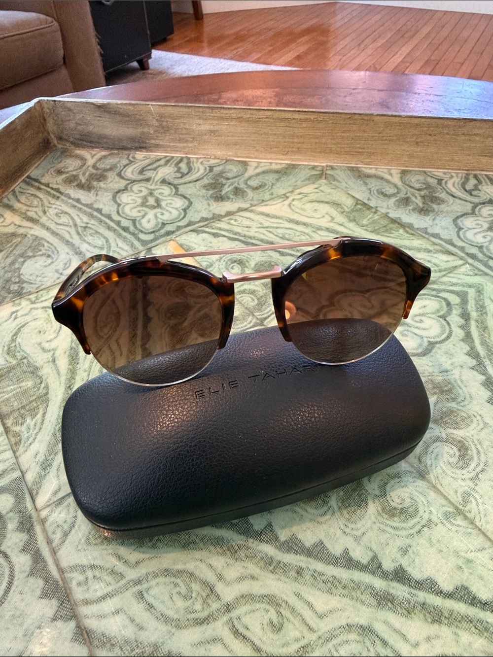 Elie Tahari Tortoiseshell Round Sunglasses with Brown Lenses